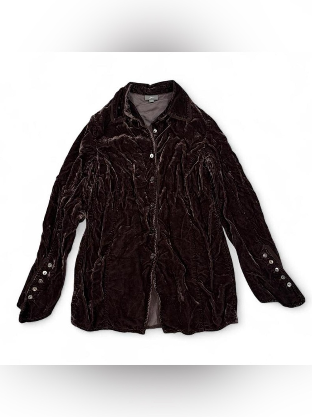 J Jill crushed velvet whimsygoth flare sleeve button down shirt